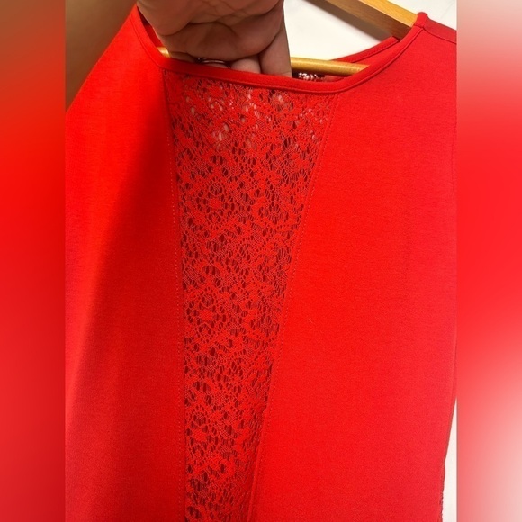 French Connection Red Short Sleeves lace font back neck Midi Dress Size 10 - Picture 5 of 8